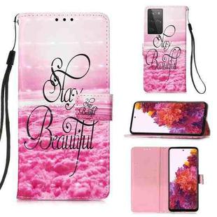 For Samsung Galaxy 21 Ultra 5G 3D Painting Horizontal Flip Leather Case with Holder & Card Slot & Wallet & Lanyard(Pink Clouds)