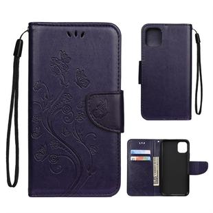 For iPhone 11 Pro Butterfly Flower Pattern Horizontal Flip Leather Case with Holder & Card Slots & Wallet(Deep Purple)