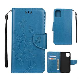 For iPhone 11 Butterfly Flower Pattern Horizontal Flip Leather Case with Holder & Card Slots & Wallet(Blue)