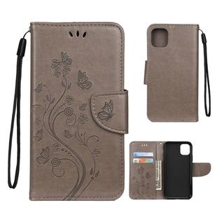 For iPhone 11 Butterfly Flower Pattern Horizontal Flip Leather Case with Holder & Card Slots & Wallet(Grey)