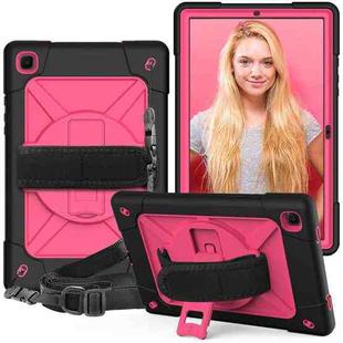 For Samsung Galaxy Tab A7 10.4 (2020) T500 Contrast Color Silicone + PC Combination Case with Holder(Black + Rose Red)