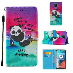 For Motorola Moto E7 Cross Texture Painting Pattern Horizontal Flip Leather Case with Holder & Card Slots & Wallet & Lanyard(Sleeping Panda)