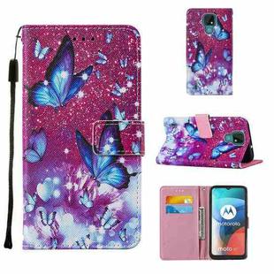 For Motorola Moto E7 Cross Texture Painting Pattern Horizontal Flip Leather Case with Holder & Card Slots & Wallet & Lanyard(Purple Butterfly)