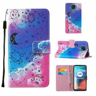 For Motorola Moto E7 Cross Texture Painting Pattern Horizontal Flip Leather Case with Holder & Card Slots & Wallet & Lanyard(Love Universe)