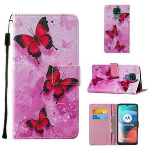 For Motorola Moto E7 Cross Texture Painting Pattern Horizontal Flip Leather Case with Holder & Card Slots & Wallet & Lanyard(Pink Butterfly)