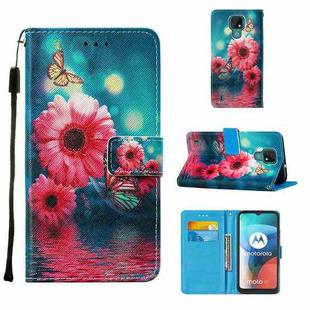 For Motorola Moto E7 Cross Texture Painting Pattern Horizontal Flip Leather Case with Holder & Card Slots & Wallet & Lanyard(Chrysanthemum)