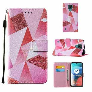 For Motorola Moto E7 Cross Texture Painting Pattern Horizontal Flip Leather Case with Holder & Card Slots & Wallet & Lanyard(Pink Rhombus)