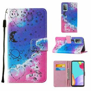 For Samsung Galaxy A52 5G / 4G Cross Texture Painting Pattern Horizontal Flip Leather Case with Holder & Card Slots & Wallet & Lanyard(Love Universe)