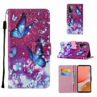 For Samsung Galaxy A72 5G / 4G Cross Texture Painting Pattern Horizontal Flip Leather Case with Holder & Card Slots & Wallet & Lanyard(Purple Butterfly)