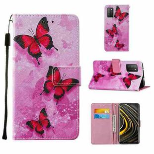 For Xiaomi Poco M3 Cross Texture Painting Pattern Horizontal Flip Leather Case with Holder & Card Slots & Wallet & Lanyard(Pink Butterfly)