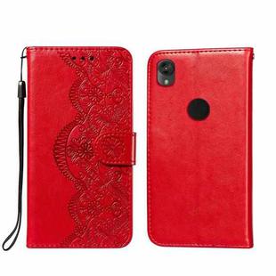 For Motorola Moto E6 Flower Vine Embossing Pattern Horizontal Flip Leather Case with Card Slot & Holder & Wallet & Lanyard(Red)