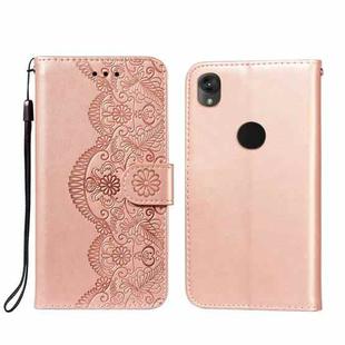 For Motorola Moto E6 Flower Vine Embossing Pattern Horizontal Flip Leather Case with Card Slot & Holder & Wallet & Lanyard(Rose Gold)