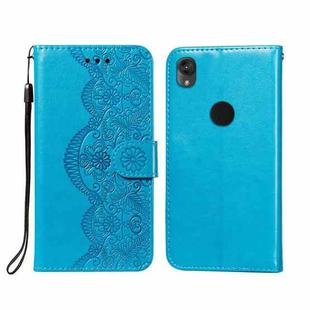 For Motorola Moto E6 Flower Vine Embossing Pattern Horizontal Flip Leather Case with Card Slot & Holder & Wallet & Lanyard(Blue)