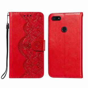 For Motorola Moto E6 Play Flower Vine Embossing Pattern Horizontal Flip Leather Case with Card Slot & Holder & Wallet & Lanyard(Red)