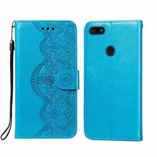 For Motorola Moto E6 Play Flower Vine Embossing Pattern Horizontal Flip Leather Case with Card Slot & Holder & Wallet & Lanyard(Blue)