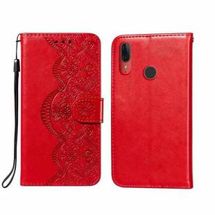 For Motorola Moto E6 Plus Flower Vine Embossing Pattern Horizontal Flip Leather Case with Card Slot & Holder & Wallet & Lanyard(Red)