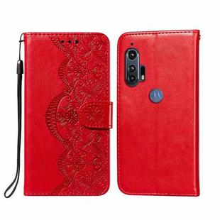 For Motorola Moto Edge Plus Flower Vine Embossing Pattern Horizontal Flip Leather Case with Card Slot & Holder & Wallet & Lanyard(Red)