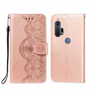 For Motorola Moto Edge Plus Flower Vine Embossing Pattern Horizontal Flip Leather Case with Card Slot & Holder & Wallet & Lanyard(Rose Gold)