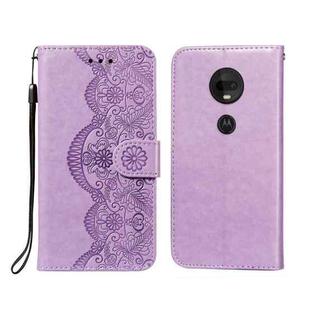 For Motorola Moto G7 Flower Vine Embossing Pattern Horizontal Flip Leather Case with Card Slot & Holder & Wallet & Lanyard(Purple)