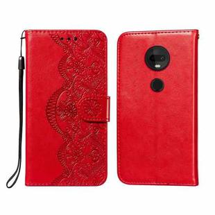 For Motorola Moto G7 Plus Flower Vine Embossing Pattern Horizontal Flip Leather Case with Card Slot & Holder & Wallet & Lanyard(Red)