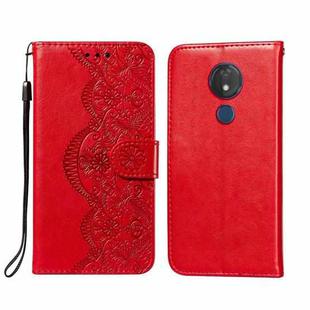 For Motorola Moto G7 Power Flower Vine Embossing Pattern Horizontal Flip Leather Case with Card Slot & Holder & Wallet & Lanyard(Red)