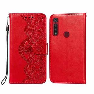 For Motorola Moto G8 Play Flower Vine Embossing Pattern Horizontal Flip Leather Case with Card Slot & Holder & Wallet & Lanyard(Red)