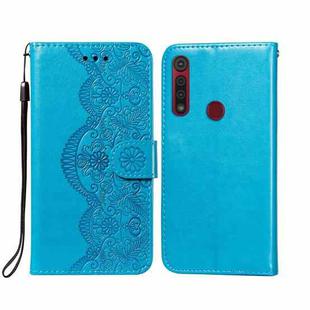 For Motorola Moto G8 Play Flower Vine Embossing Pattern Horizontal Flip Leather Case with Card Slot & Holder & Wallet & Lanyard(Blue)