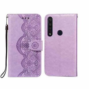 For Motorola Moto G8 Plus Flower Vine Embossing Pattern Horizontal Flip Leather Case with Card Slot & Holder & Wallet & Lanyard(Purple)