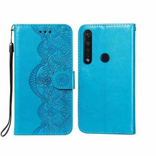 For Motorola Moto G8 Plus Flower Vine Embossing Pattern Horizontal Flip Leather Case with Card Slot & Holder & Wallet & Lanyard(Blue)