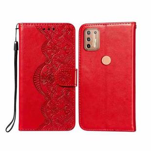 For Motorola Moto G9 Plus Flower Vine Embossing Pattern Horizontal Flip Leather Case with Card Slot & Holder & Wallet & Lanyard(Red)