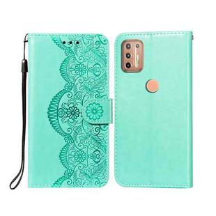 For Motorola Moto G9 Plus Flower Vine Embossing Pattern Horizontal Flip Leather Case with Card Slot & Holder & Wallet & Lanyard(Green)