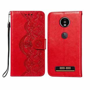 For Motorola Moto Z4 Play Flower Vine Embossing Pattern Horizontal Flip Leather Case with Card Slot & Holder & Wallet & Lanyard(Red)