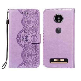 For Motorola Moto Z4 Play Flower Vine Embossing Pattern Horizontal Flip Leather Case with Card Slot & Holder & Wallet & Lanyard(Purple)