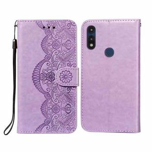 For Motorola Moto E(2020) / E7 Flower Vine Embossing Pattern Horizontal Flip Leather Case with Card Slot & Holder & Wallet & Lanyard(Purple)