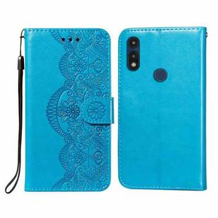 For Motorola Moto E(2020) / E7 Flower Vine Embossing Pattern Horizontal Flip Leather Case with Card Slot & Holder & Wallet & Lanyard(Blue)