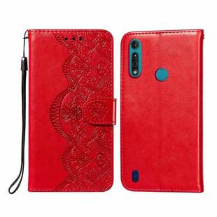 For Motorola Moto G8 Power Lite Flower Vine Embossing Pattern Horizontal Flip Leather Case with Card Slot & Holder & Wallet & Lanyard(Red)