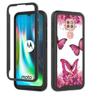 For Motorola Moto G9 Play 3 in 1 Card PC + TPU Shockproof Protective Case(Rose Red Butterfly)