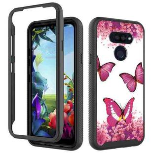 For LG K40S 3 in 1 Card PC + TPU Shockproof Protective Case(Rose Red Butterfly)