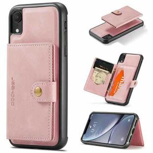 For iPhone XR JEEHOOD Retro Magnetic Detachable Protective Case with Wallet & Card Slot & Holder(Pink)