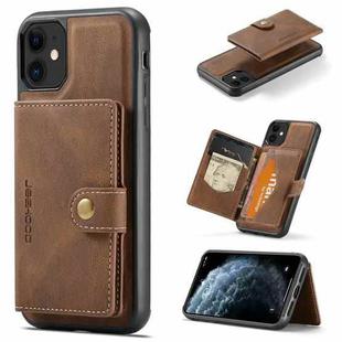 For iPhone 11 JEEHOOD Retro Magnetic Detachable Protective Case with Wallet & Card Slot & Holder (Brown)