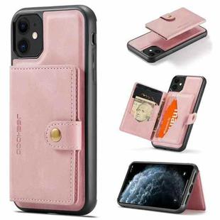 For iPhone 11 JEEHOOD Retro Magnetic Detachable Protective Case with Wallet & Card Slot & Holder (Pink)