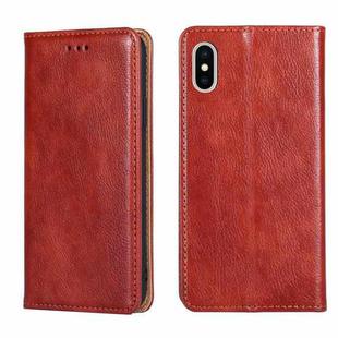 For iPhone X / XS PU + TPU Gloss Oil Solid Color Magnetic Horizontal Flip Leather Case with Holder & Card Slot & Wallet(Brown)