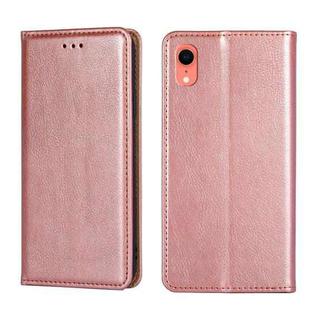 For iPhone XR PU + TPU Gloss Oil Solid Color Magnetic Horizontal Flip Leather Case with Holder & Card Slot & Wallet(Gold)