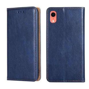 For iPhone XR PU + TPU Gloss Oil Solid Color Magnetic Horizontal Flip Leather Case with Holder & Card Slot & Wallet(Blue)