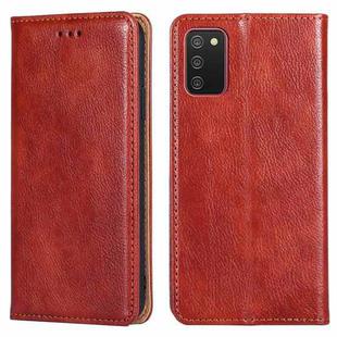 For Samsung Galaxy A02s (European Version) PU + TPU Gloss Oil Solid Color Magnetic Horizontal Flip Leather Case with Holder & Card Slot & Wallet(Brown)