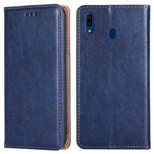 For Samsung Galaxy A20e PU + TPU Gloss Oil Solid Color Magnetic Horizontal Flip Leather Case with Holder & Card Slot & Wallet(Blue)