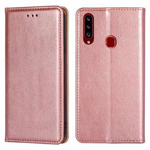 For Samsung Galaxy A20s PU + TPU Gloss Oil Solid Color Magnetic Horizontal Flip Leather Case with Holder & Card Slot & Wallet(Rose Gold)