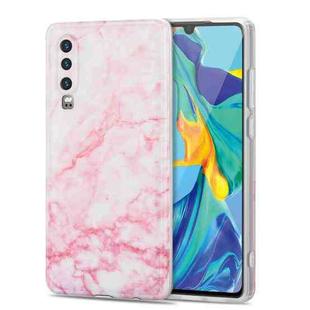 For Huawei P30 TPU Glossy Marble Pattern IMD Protective Case(Light Pink)