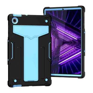 For Lenovo M10 Plus TB-X606F T-shaped Bracket Contrast Color Shockproof PC + Silicone Protective Case(Black + Blue)