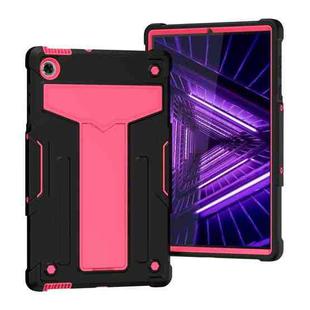For Lenovo M10 Plus TB-X606F T-shaped Bracket Contrast Color Shockproof PC + Silicone Protective Case(Black + Rose Red)